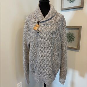 WindRiver Grey Men's Shawl Collar With Toggle Button Cable Knit Sweater NWT!